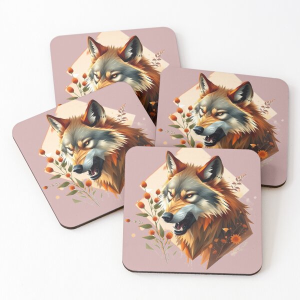Item preview, Wild Floral Wolf – Fierce Profile in Warm Tones and Flower designed and sold by Naturalite19.