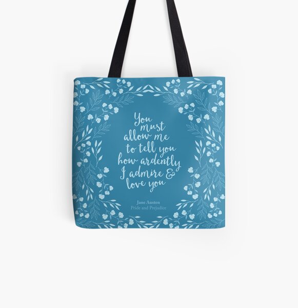 Jane Austen Pride and Prejudice Floral Love Quote All Over Print Tote Bag