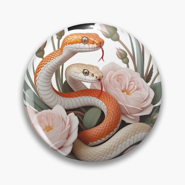 Item preview, Floral Snake  – Orange and Cream Snakes with Pink Roses and Green Leaves designed and sold by VividOrganica.