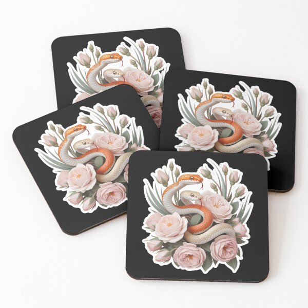 Item preview, Floral Snake  – Orange and Cream Snakes with Pink Roses and Green Leaves designed and sold by VividOrganica.
