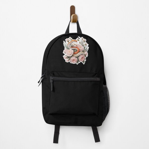 Item preview, Floral Snake – Orange and Cream Snakes with Pink Roses and Green Leaves designed and sold by VividOrganica.