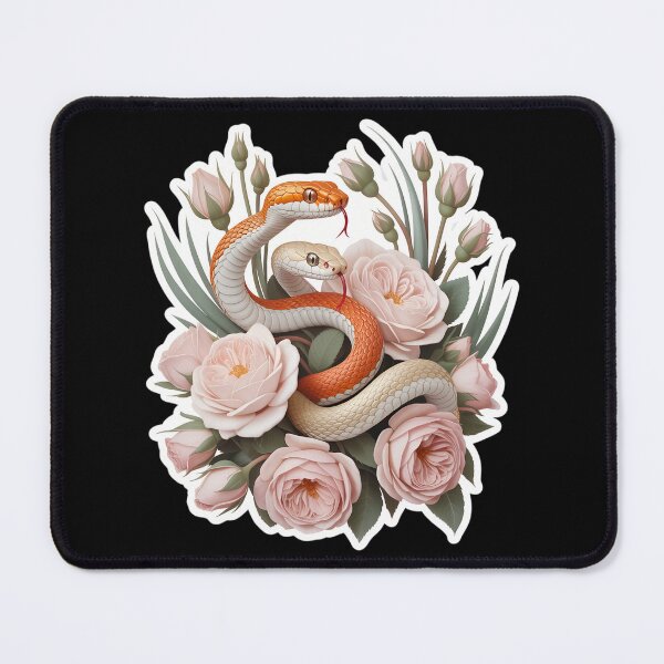 Item preview, Floral Snake – Orange and Cream Snakes with Pink Roses and Green Leaves designed and sold by VividOrganica.