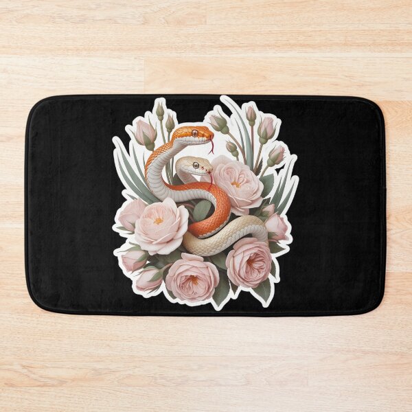 Item preview, Floral Snake  – Orange and Cream Snakes with Pink Roses and Green Leaves designed and sold by VividOrganica.