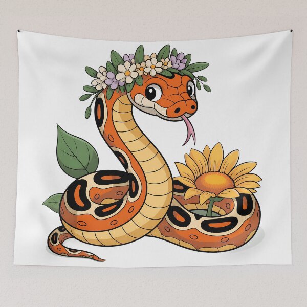 Item preview, Cute Cartoon Corn Snake with Floral Crown and Sunflowers – Whimsical Snake designed and sold by VividOrganica.