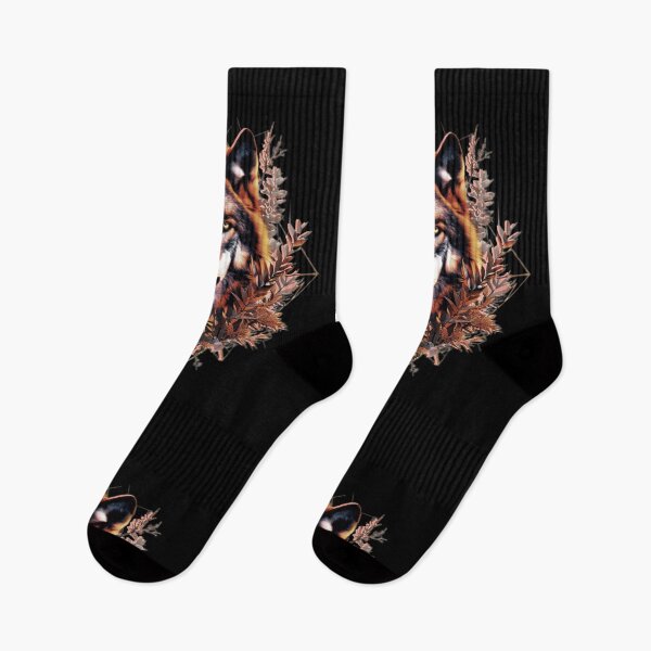 Item preview, Dark Floral Wolf – Fierce Elegance in Orange, Black and White designed and sold by Naturalite19.