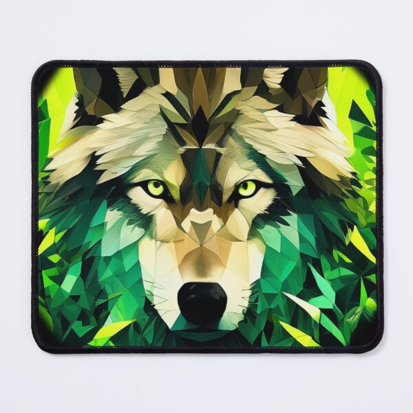 Item preview, Emerald Geometric Wolf – Wild Floral Fusion in Striking Green designed and sold by Naturalite19.