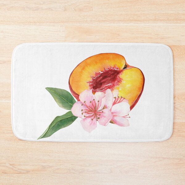 Item preview, Watercolor hand drawn composition with half a peach, branch with leaves and peach flowers designed and sold by TanyaKremen.
