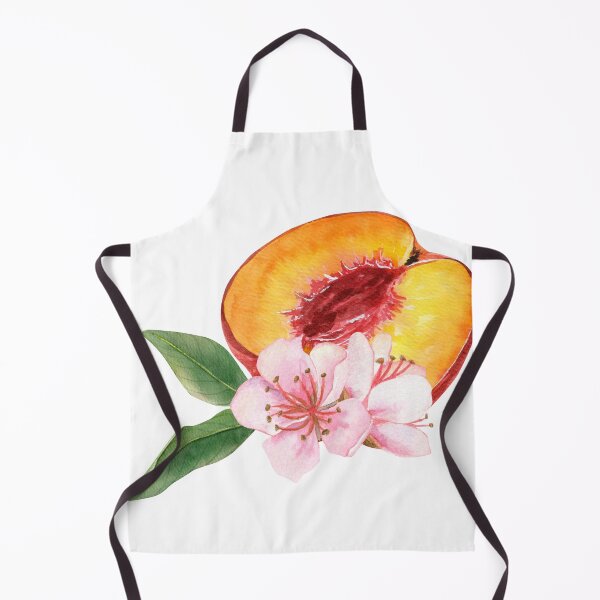 Item preview, Watercolor hand drawn composition with half a peach, branch with leaves and peach flowers designed and sold by TanyaKremen.