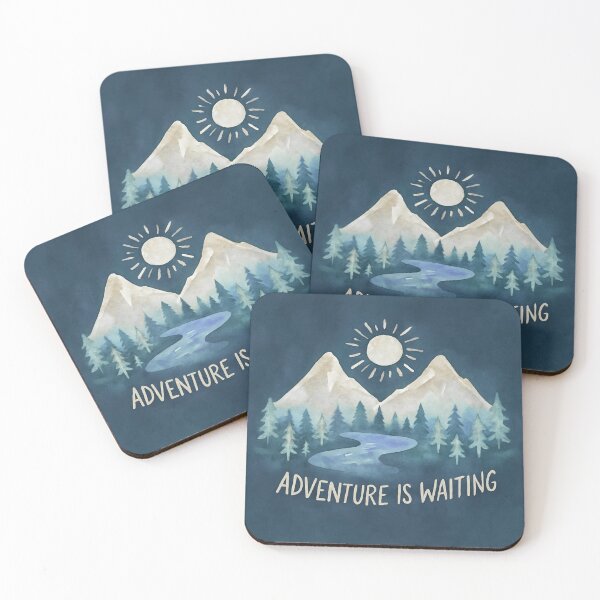 Item preview, Watercolour Mountains and Trees with 'Adventure is Waiting' – Nature Travel Art designed and sold by baggycatsworld.