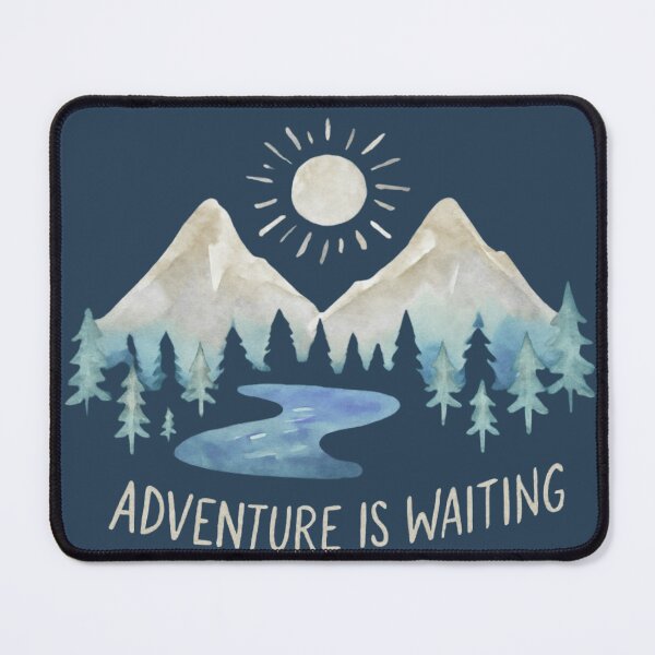 Item preview, Watercolour Mountains and Trees with 'Adventure is Waiting' – Nature Travel Art designed and sold by baggycatsworld.
