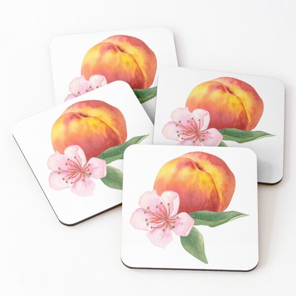 Item preview, Watercolor hand drawn composition with a ripe peach, branch with leaves and peach flowers designed and sold by TanyaKremen.