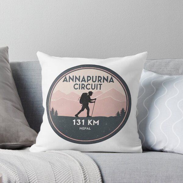 Item preview, Annapurna Circuit Trekking  – Vintage Hiking Badge with Backpacker and Mountains, Nepal Trail designed and sold by VividOrganica.