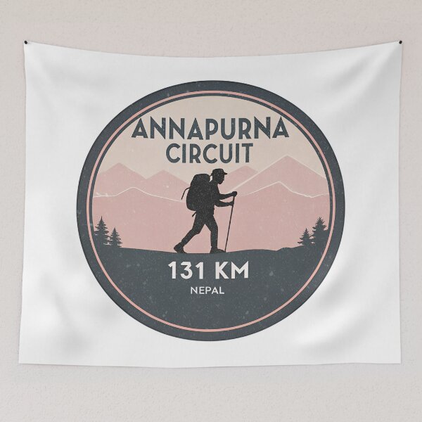 Item preview, Annapurna Circuit Trekking  – Vintage Hiking Badge with Backpacker and Mountains, Nepal Trail designed and sold by VividOrganica.