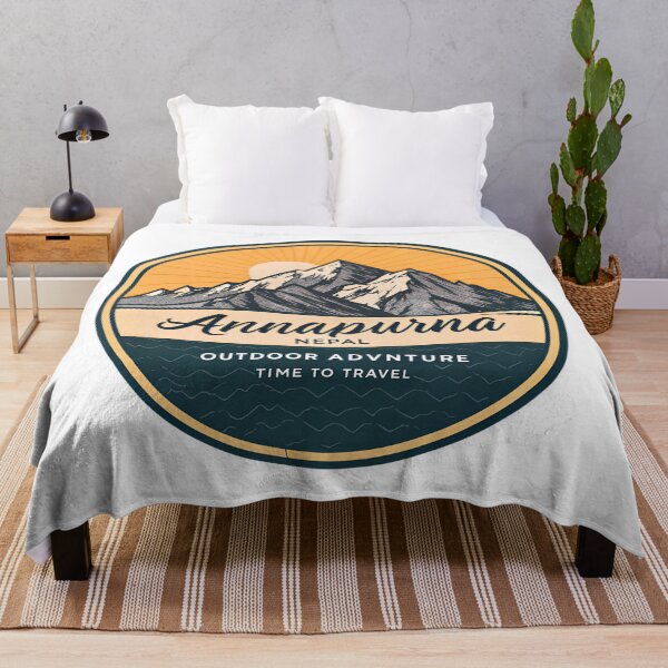 Item preview, Annapurna Mountain Range  – Vintage Nepal Adventure Badge with Retro Sunrise designed and sold by VividOrganica.