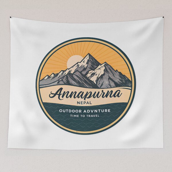 Item preview, Annapurna Mountain Range  – Vintage Nepal Adventure Badge with Retro Sunrise designed and sold by VividOrganica.