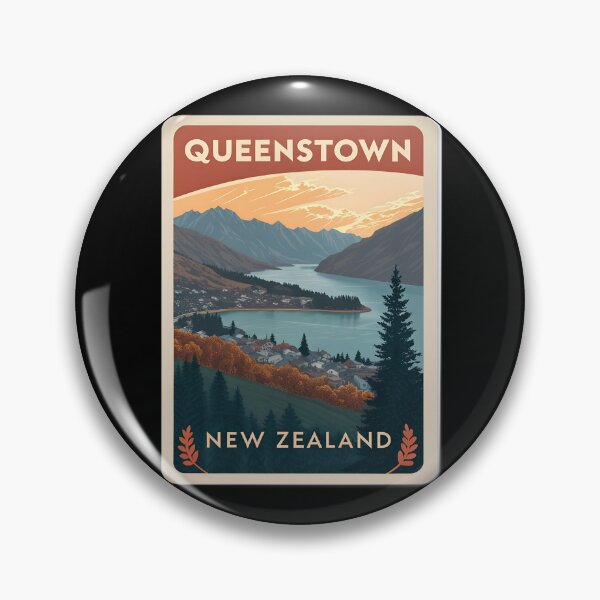 Item preview, Queenstown New Zealand  – Vintage Travel Poster Style Scenic Lake and Mountains designed and sold by VividOrganica.