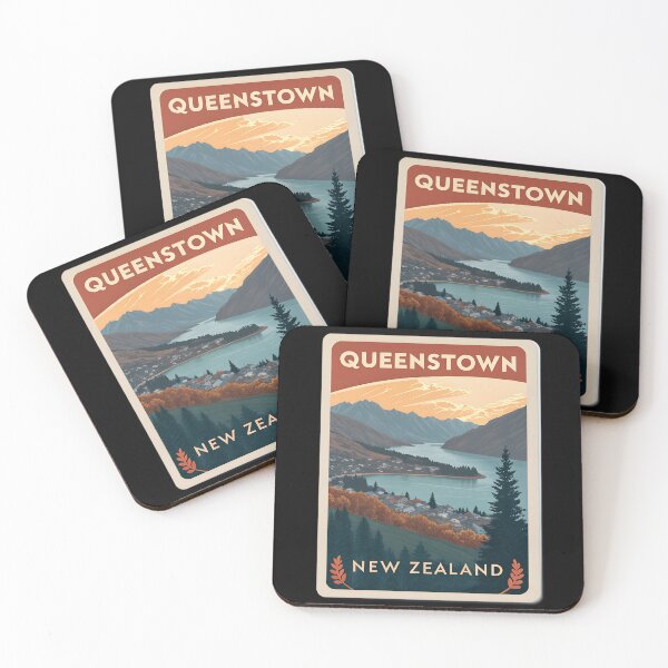 Item preview, Queenstown New Zealand  – Vintage Travel Poster Style Scenic Lake and Mountains designed and sold by VividOrganica.