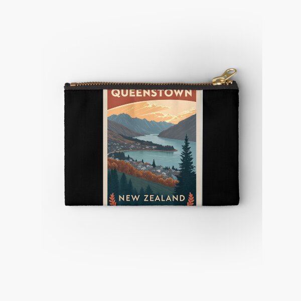 Item preview, Queenstown New Zealand  – Vintage Travel Poster Style Scenic Lake and Mountains designed and sold by VividOrganica.