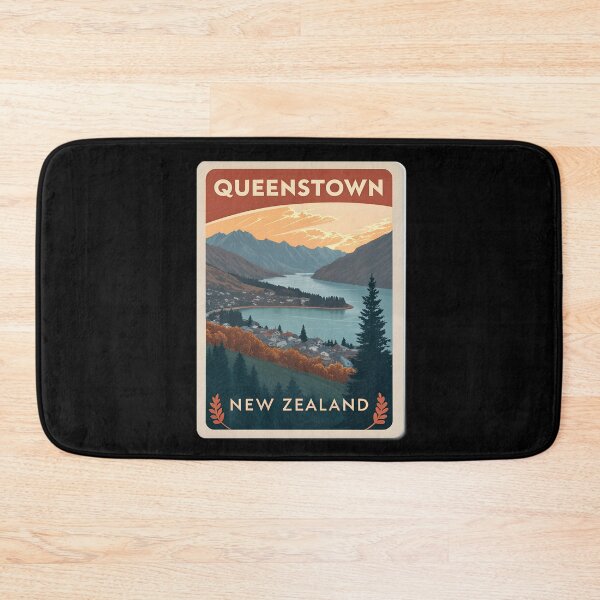 Item preview, Queenstown New Zealand  – Vintage Travel Poster Style Scenic Lake and Mountains designed and sold by VividOrganica.