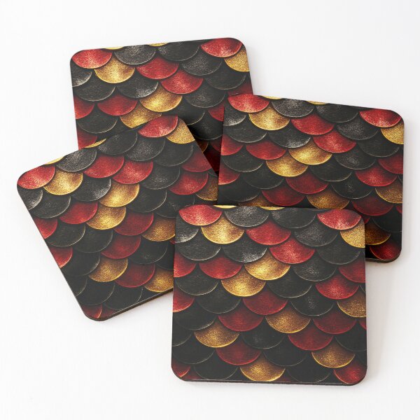 Item preview, Shiny Black, Red & Gold Fishscale Pattern – Metallic Fantasy Texture designed and sold by nigejohn.