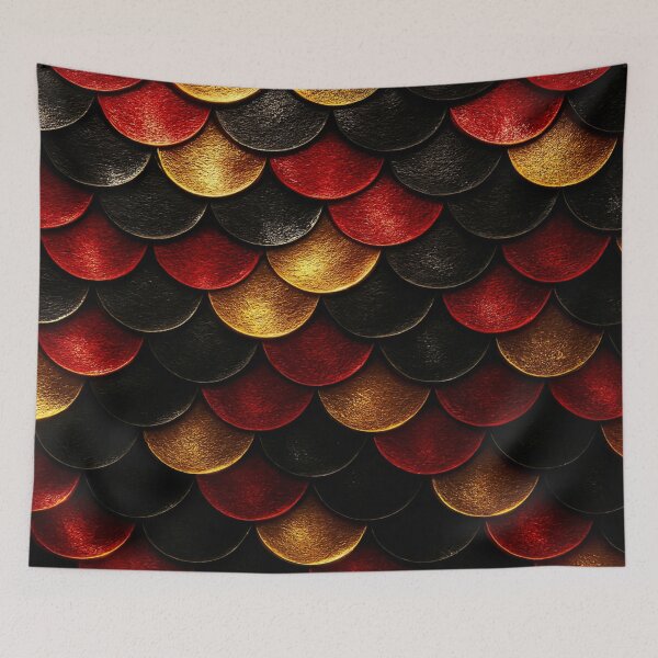 Item preview, Shiny Black, Red & Gold Fishscale Pattern – Metallic Fantasy Texture designed and sold by nigejohn.