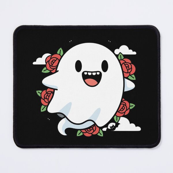 Item preview, Minimal Ghost With Laughing Face Surrounded by Roses and Bats | Kawaii Funny Halloween Cartoon Design designed and sold by ColorSplash123.