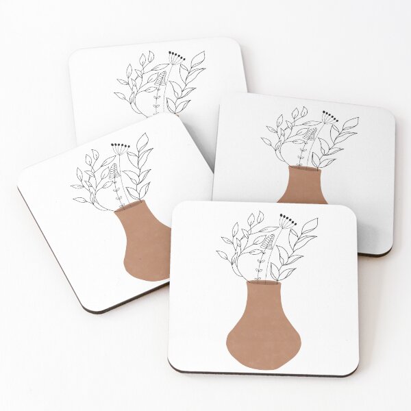 Item preview, Abstract Terracotta Vase with Line Art Botanical Floral Illustration designed and sold by NiceDigital.