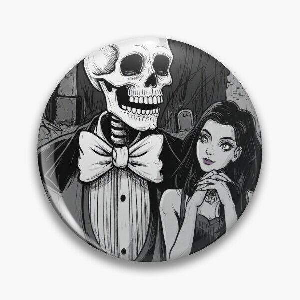 Item preview, Fancy dapper Skeleton man and Vampire girl cool horror art designed and sold by Vintage Designs +.