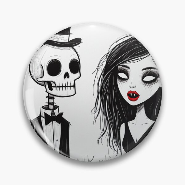 Item preview, Fancy dapper Skeleton man and Vampire girl cool horror art designed and sold by Vintage Designs +.