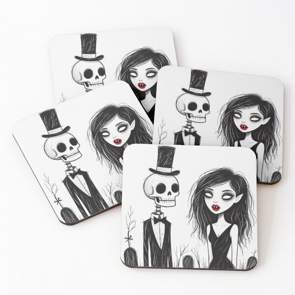 Item preview, Fancy dapper Skeleton man and Vampire girl cool horror art designed and sold by Vintage Designs +.