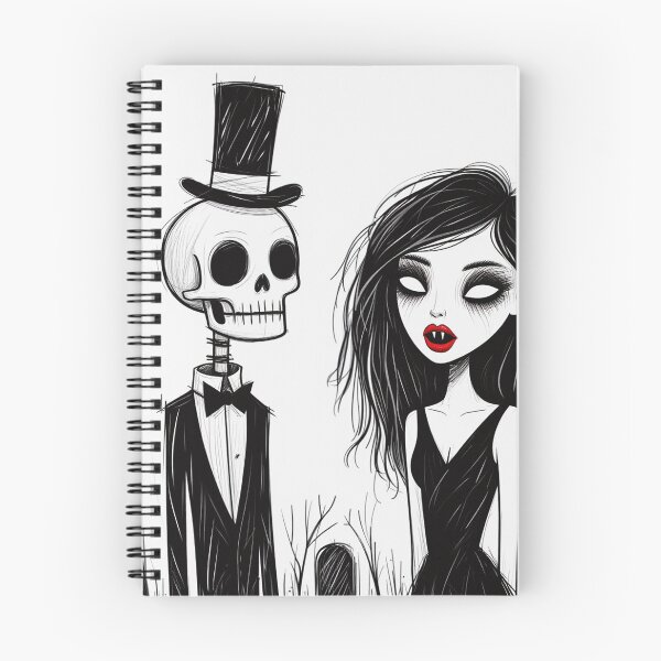 Item preview, Fancy dapper Skeleton man and Vampire girl cool horror art designed and sold by Vintage Designs +.
