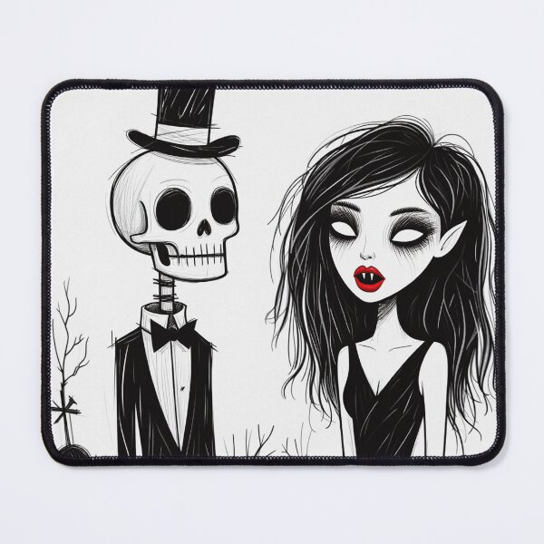 Item preview, Fancy dapper Skeleton man and Vampire girl cool horror art designed and sold by Vintage Designs +.