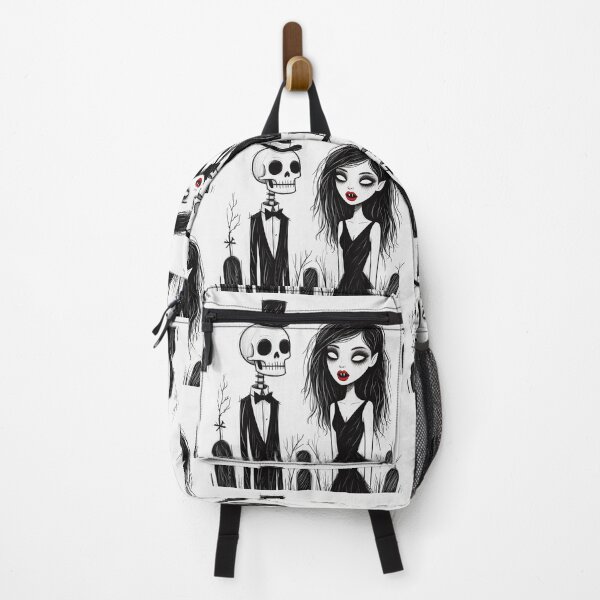 Item preview, Fancy dapper Skeleton man and Vampire girl cool horror art designed and sold by Vintage Designs +.
