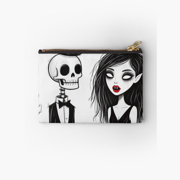 Item preview, Fancy dapper Skeleton man and Vampire girl cool horror art designed and sold by Vintage Designs +.