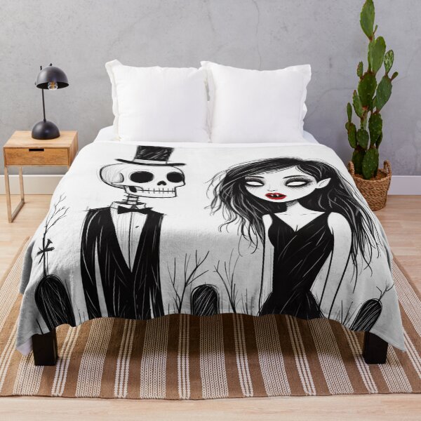Item preview, Fancy dapper Skeleton man and Vampire girl cool horror art designed and sold by Vintage Designs +.