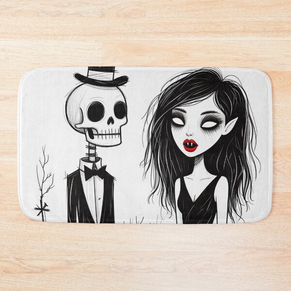 Item preview, Fancy dapper Skeleton man and Vampire girl cool horror art designed and sold by Vintage Designs +.