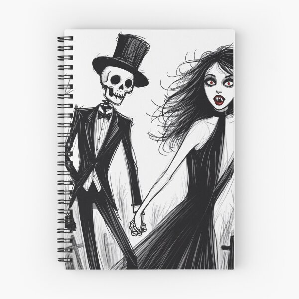 Item preview, Fancy dapper Skeleton man and Vampire girl cool horror art designed and sold by Vintage Designs +.