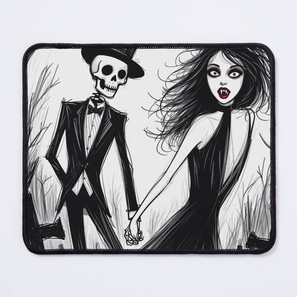 Item preview, Fancy dapper Skeleton man and Vampire girl cool horror art designed and sold by Vintage Designs +.