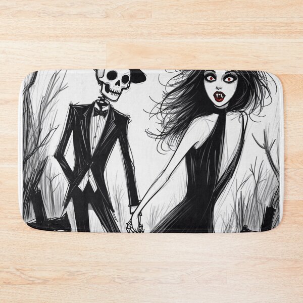 Item preview, Fancy dapper Skeleton man and Vampire girl cool horror art designed and sold by Vintage Designs +.