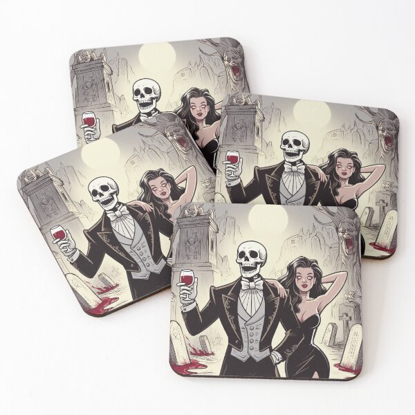 Item preview, Fancy dapper Skeleton man and Vampire girl cool horror art designed and sold by Vintage Designs +.
