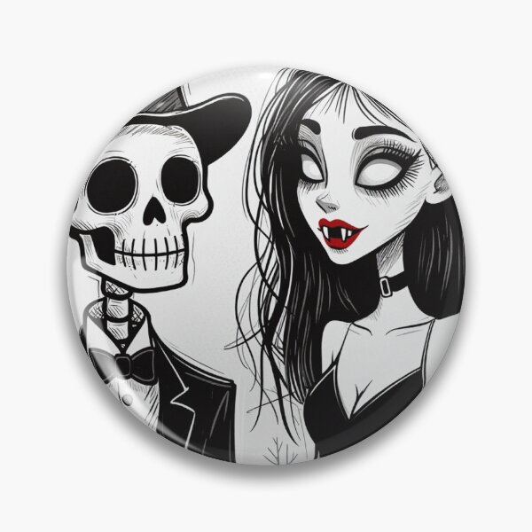 Item preview, Fancy dapper Skeleton man and Vampire girl cool horror art designed and sold by Vintage Designs +.