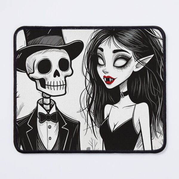 Item preview, Fancy dapper Skeleton man and Vampire girl cool horror art designed and sold by Vintage Designs +.