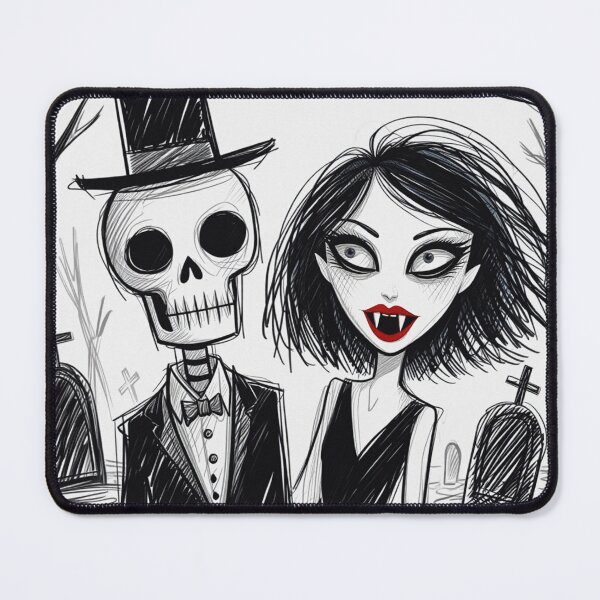 Item preview, Fancy dapper Skeleton man and Vampire girl cool horror art designed and sold by Vintage Designs +.