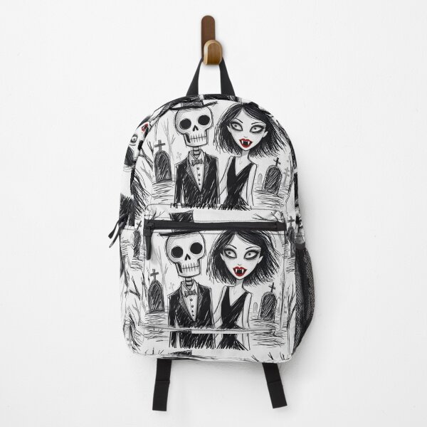 Item preview, Fancy dapper Skeleton man and Vampire girl cool horror art designed and sold by Vintage Designs +.