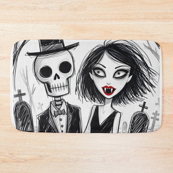 Item preview, Fancy dapper Skeleton man and Vampire girl cool horror art designed and sold by Vintage Designs +.