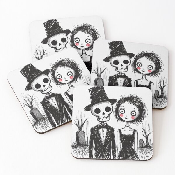 Item preview, Fancy dapper Skeleton man and Vampire girl cool horror art designed and sold by Vintage Designs +.