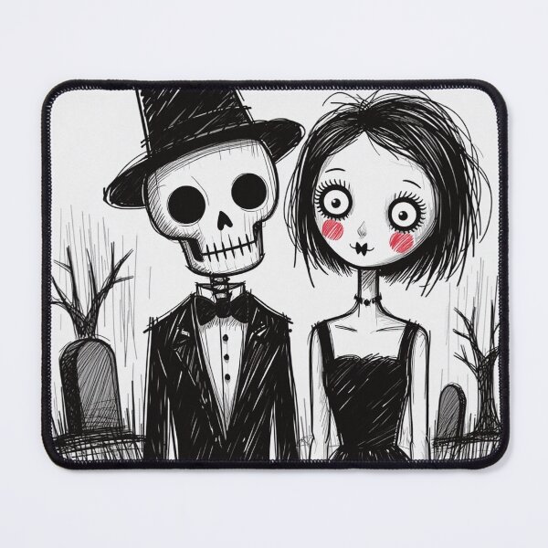 Item preview, Fancy dapper Skeleton man and Vampire girl cool horror art designed and sold by Vintage Designs +.