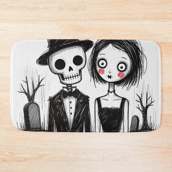 Item preview, Fancy dapper Skeleton man and Vampire girl cool horror art designed and sold by Vintage Designs +.