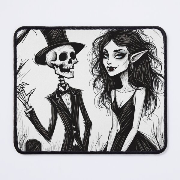 Item preview, Fancy dapper Skeleton man and Vampire girl cool horror art designed and sold by Vintage Designs +.