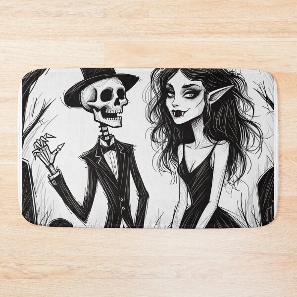 Item preview, Fancy dapper Skeleton man and Vampire girl cool horror art designed and sold by Vintage Designs +.